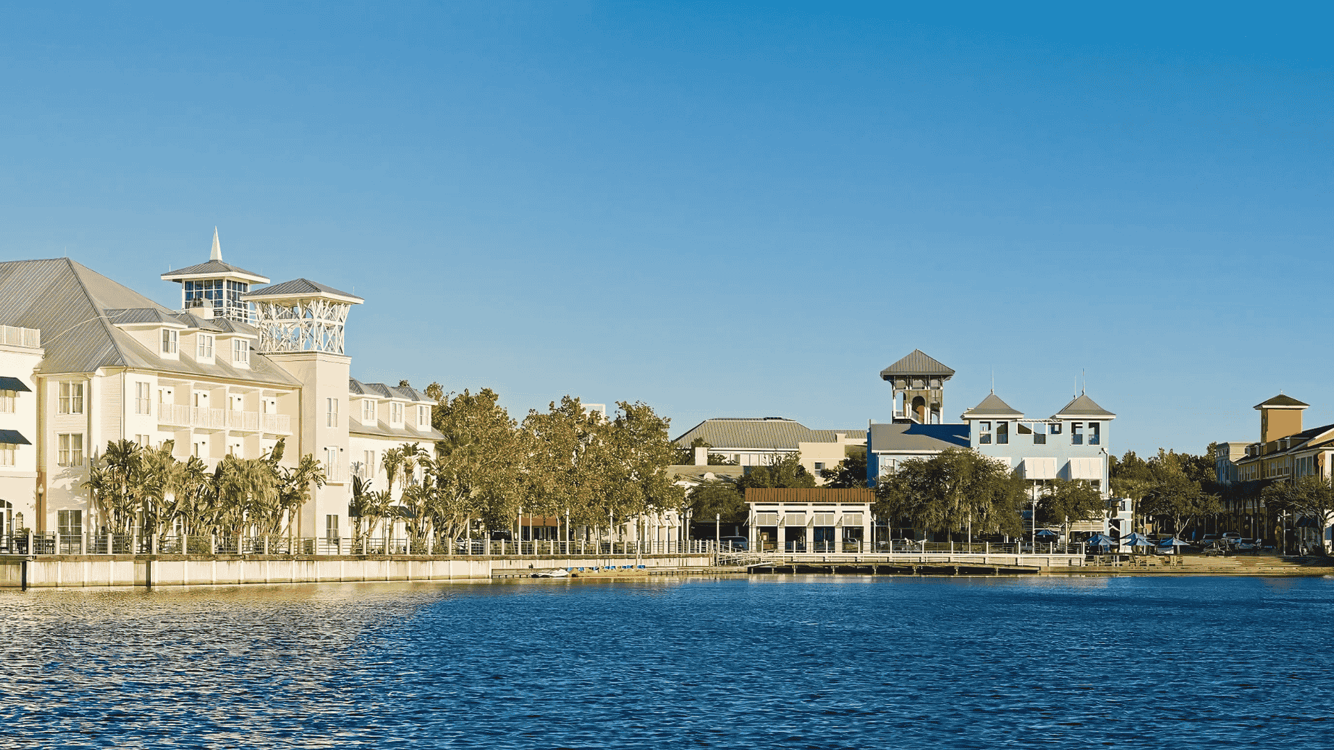 Resort-style lakeside buildings in Kissimmee, included among Air Titans’s service areas