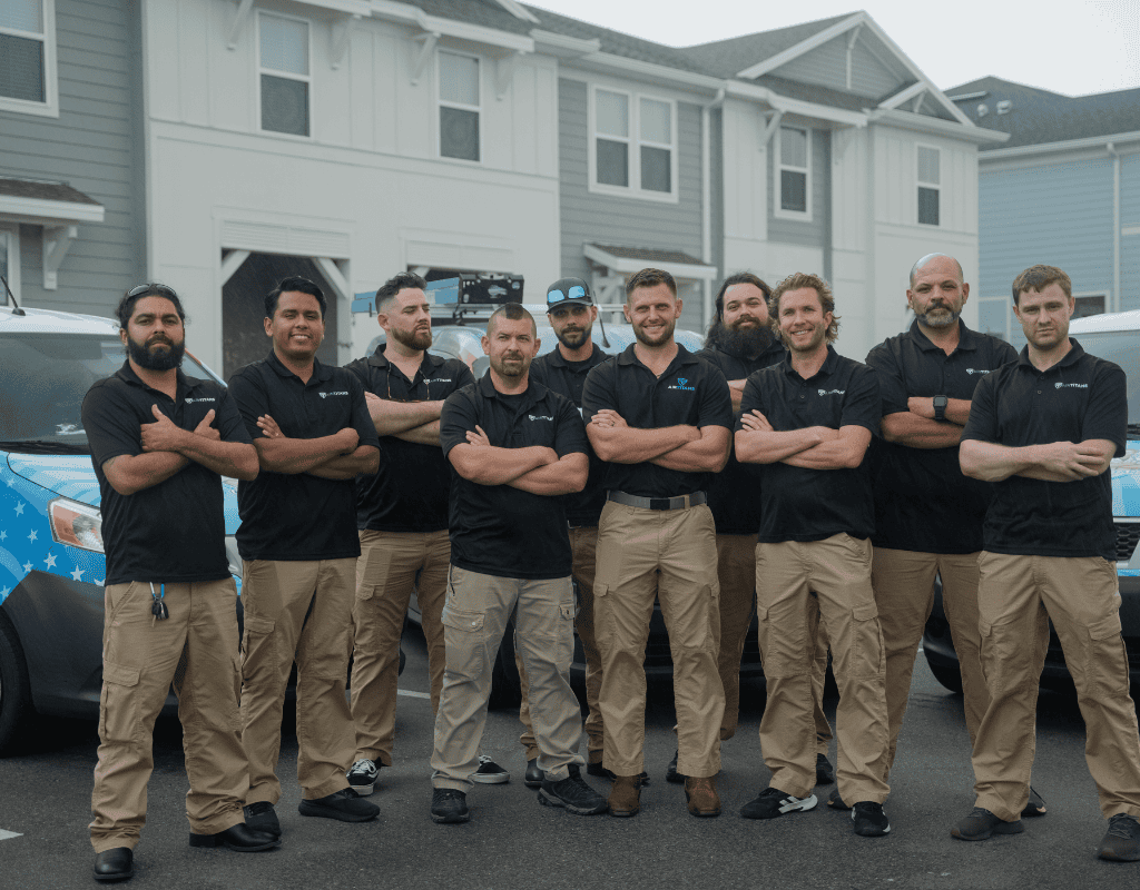 Air Titans crew standing together in front of service vehicles in St. Petersburg, FL
